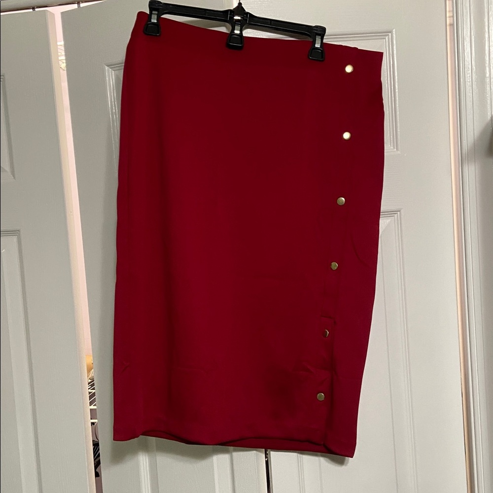 Red Skirt with Button Accents